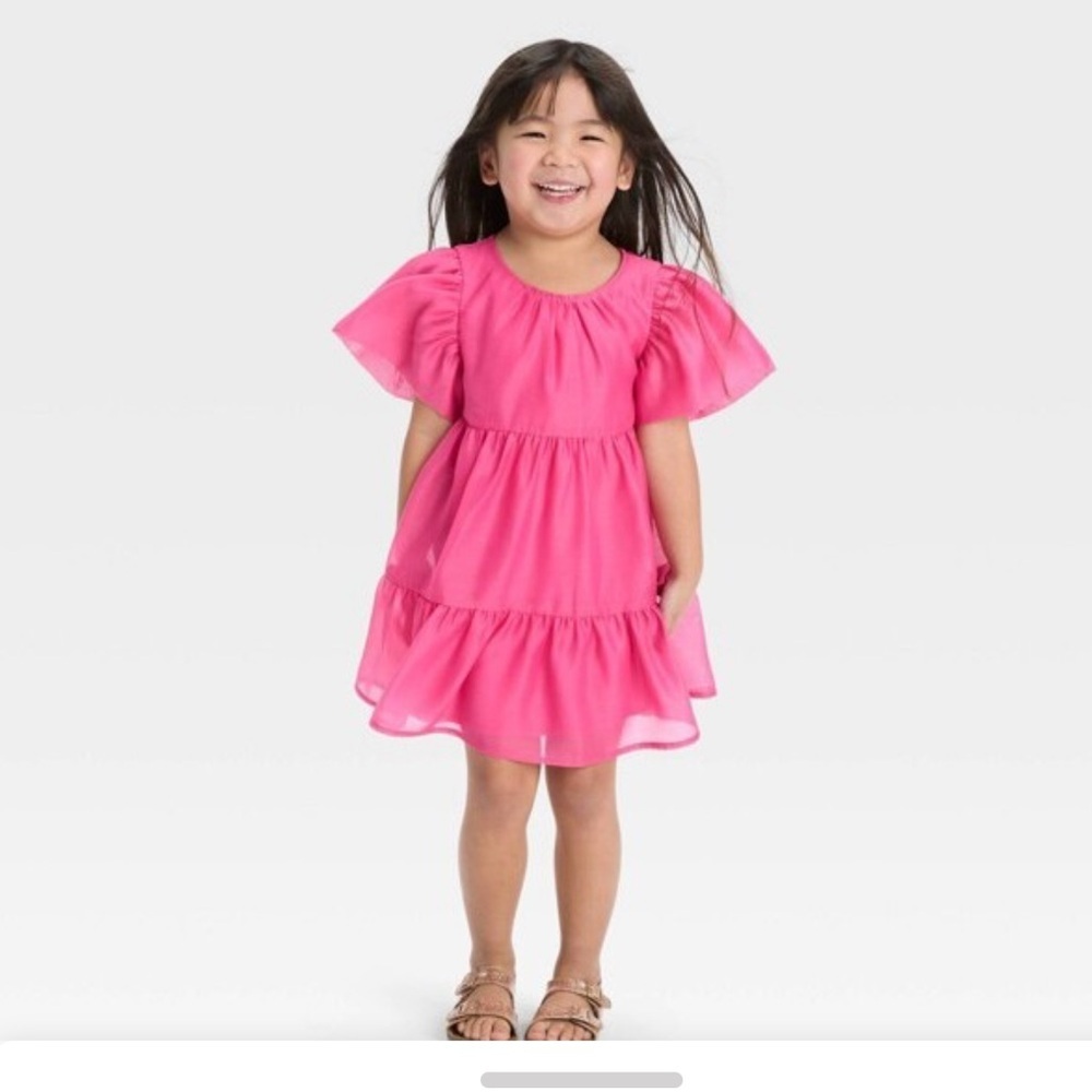 Cat & Jack pink Girls' Bubble Short Sleeve Dress, size 7/8